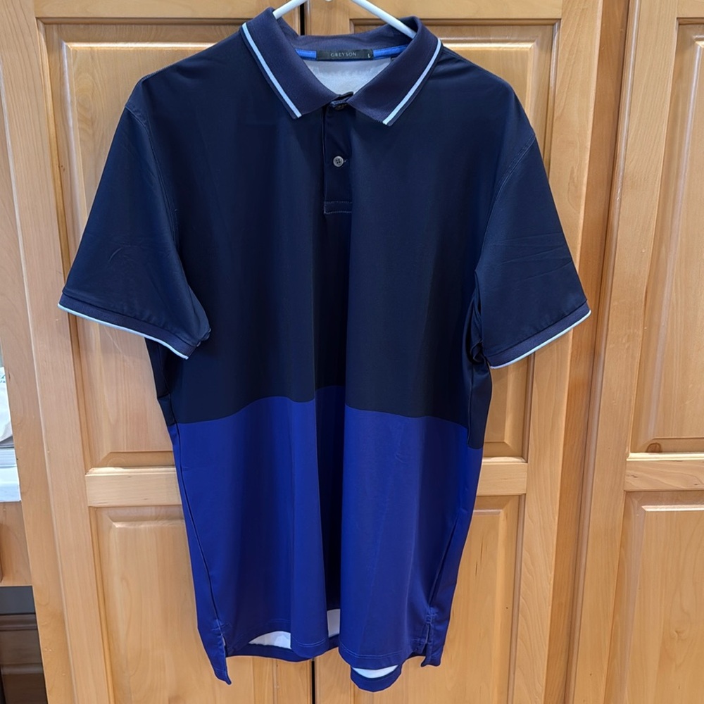 Greyson Golf Polo Shirt Men's Size Large Blue Purple Wolf Pack Short‎ Sleeve